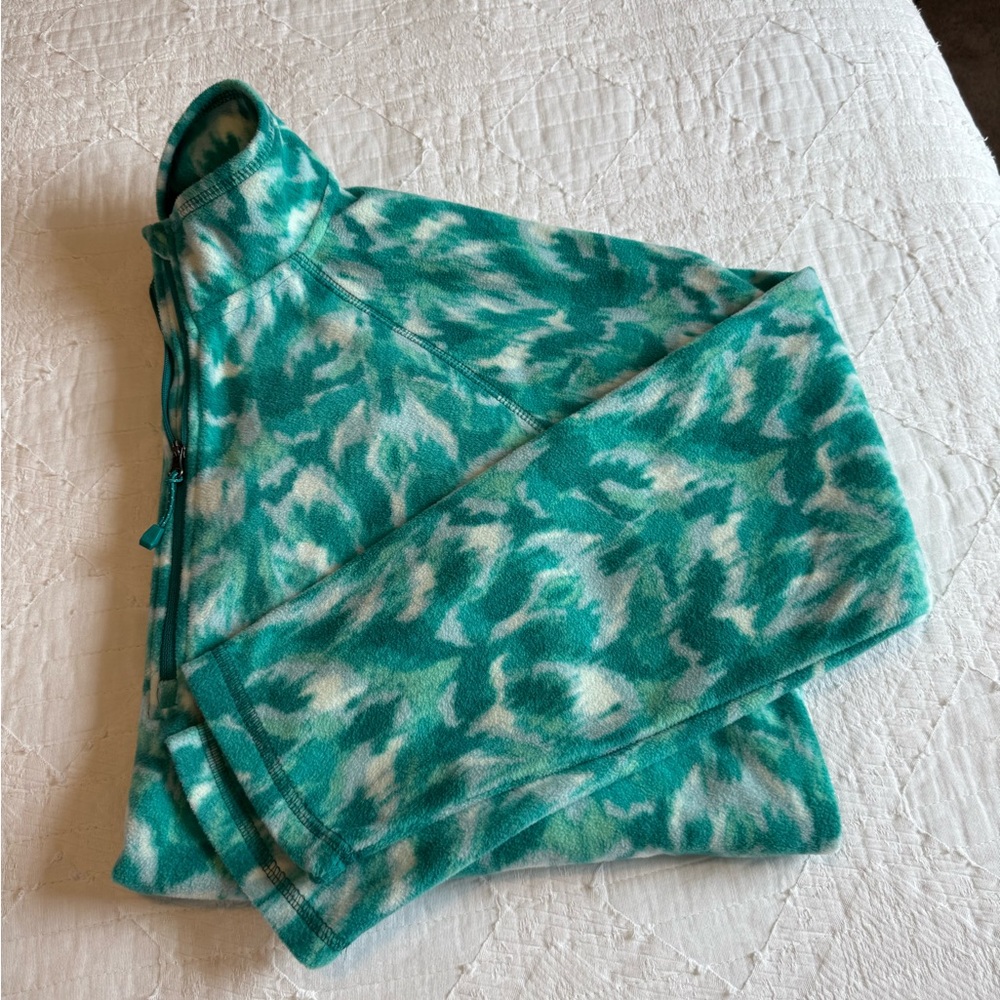 Eddie Bauer Teal Patterned Fleece Quarter Zip - Picture 4 of 5